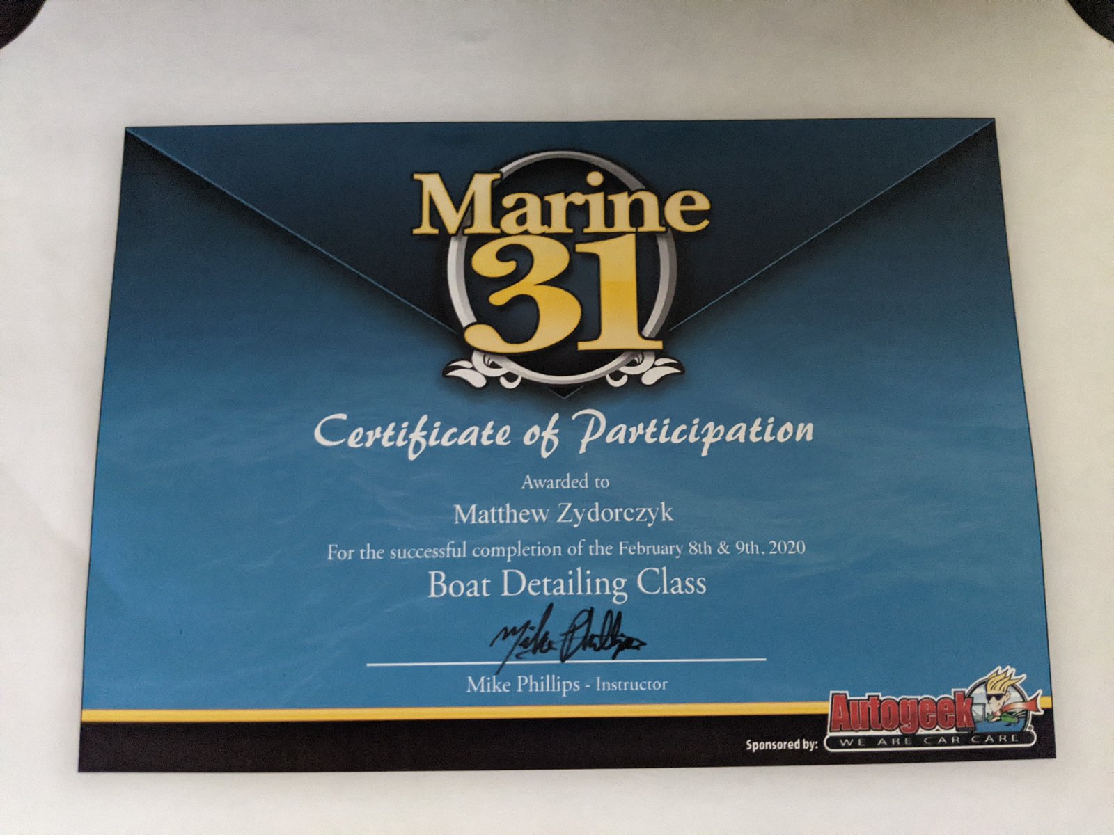 mike phillips boat bootcamp training certificate