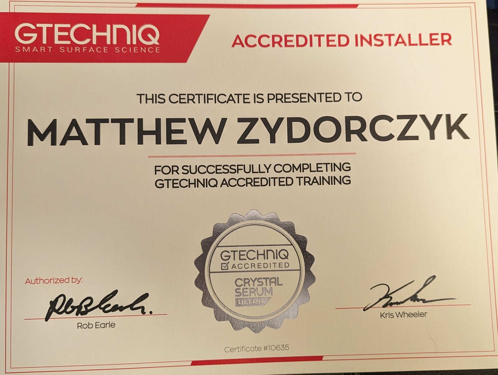 gtechniq accredited certificate